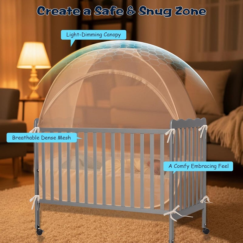 Akiky Large Pop Up Mosquito Net Crib Tent to Keep Baby from Climbing Out Baby Girl Netting Cover Canopy for Naps at Home&Traveling(White) - Image 3